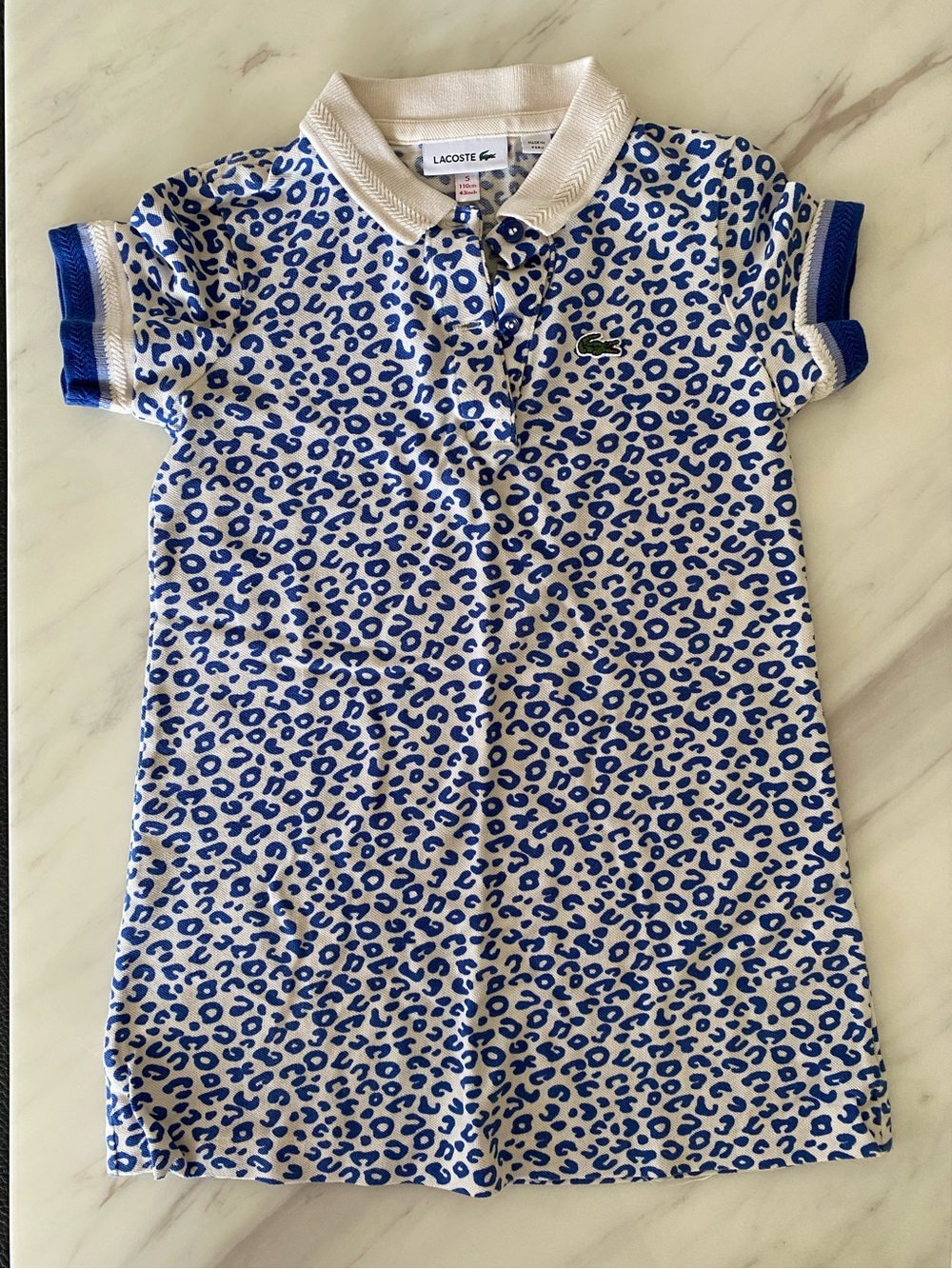 Lacoste White Polo Dress with Blue Leopard Print